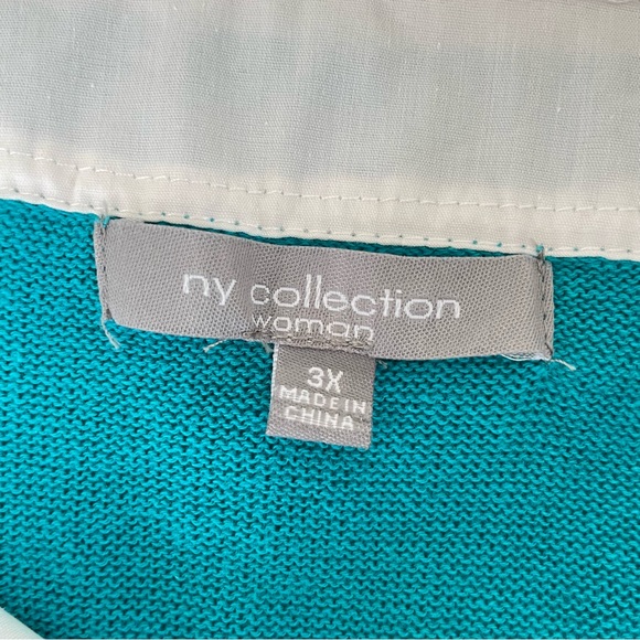 NY Collection Woman Teal Sweater Top Attached Collar & Silver Pendant Size 3X - Picture 8 of 12